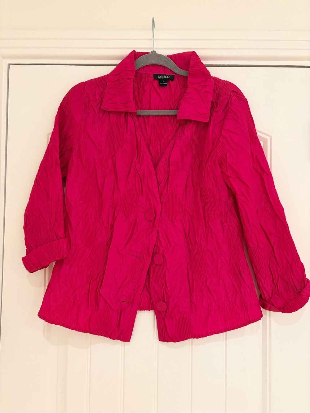Vintage Women's Fuchsia Crinkle Button Jacket